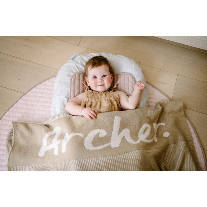 NamelyCo Luxe Rib Name Blanket - Oatmeal &amp; Light Camel