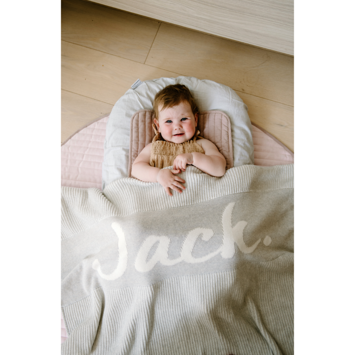 NamelyCo Luxe Rib Name Blanket - Oatmeal &amp; Snow Marle