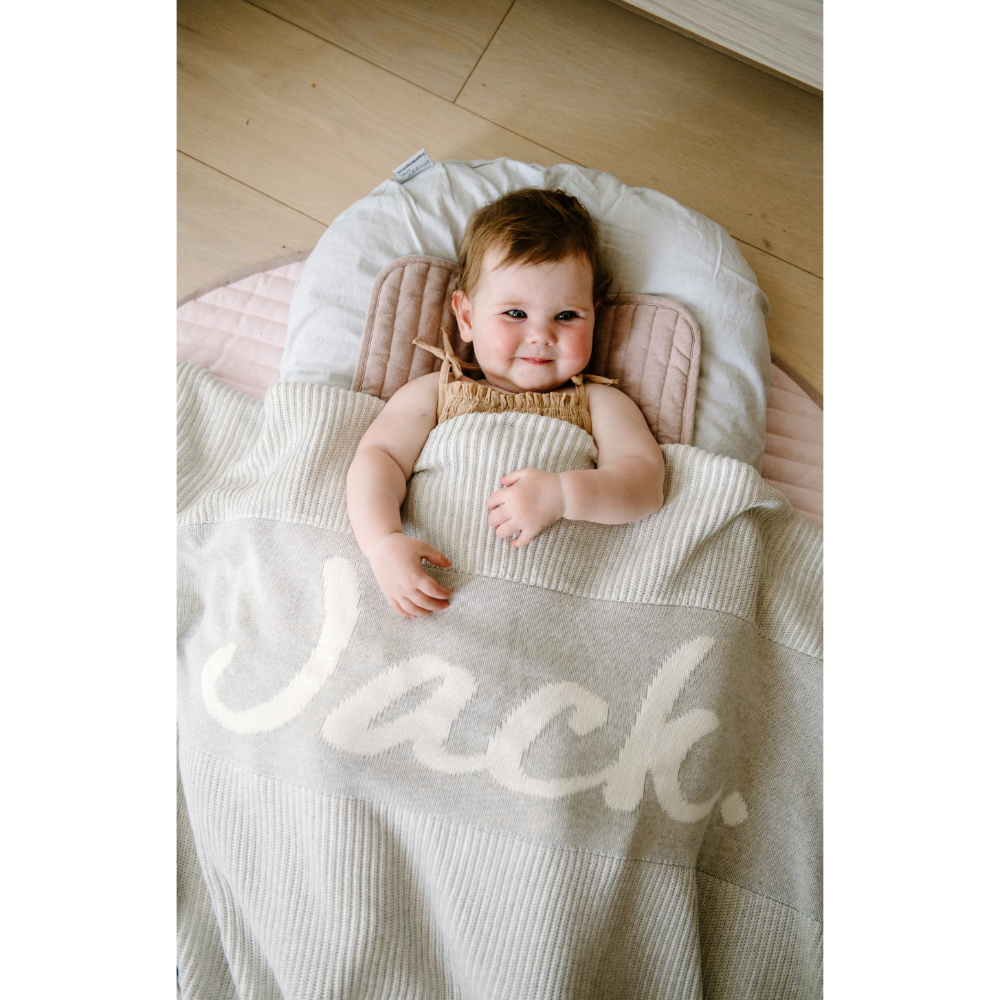 NamelyCo Luxe Rib Name Blanket - Oatmeal &amp; Snow Marle