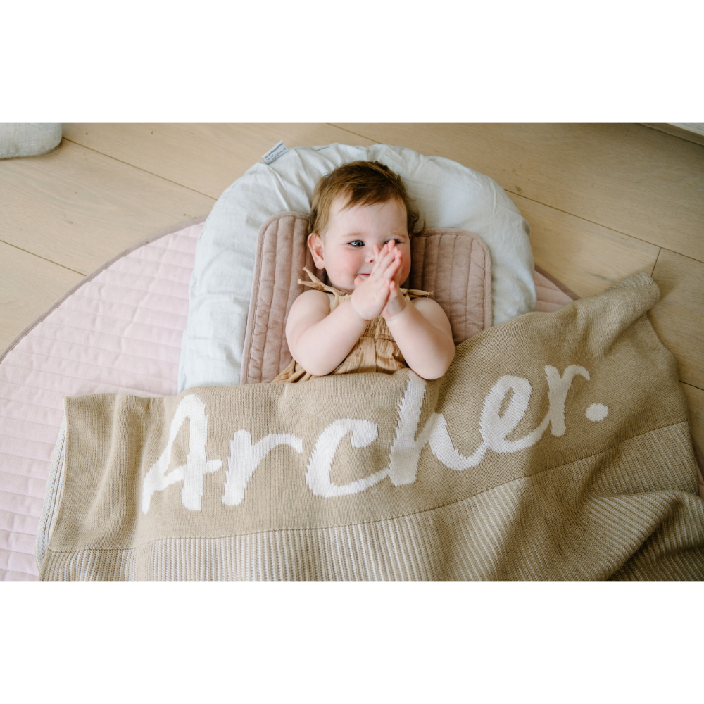NamelyCo Luxe Rib Name Blanket - Oatmeal &amp; Light Camel