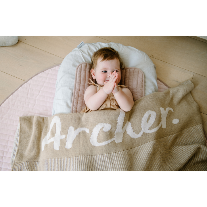 NamelyCo Luxe Rib Name Blanket - Oatmeal &amp; Light Camel