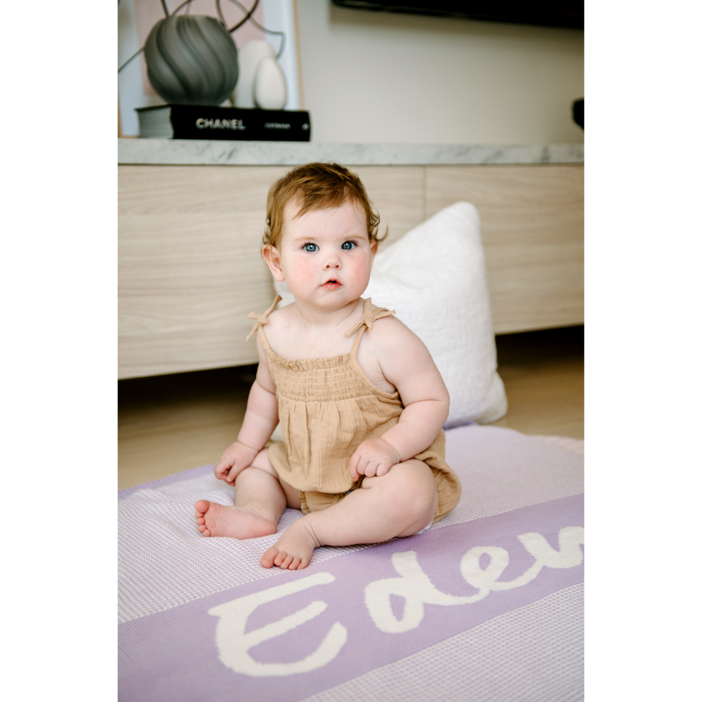 NamelyCo Luxe Rib Name Blanket - Ivory &amp; Dusty Purple
