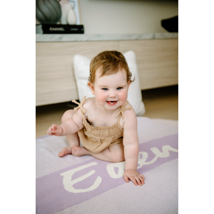 NamelyCo Luxe Rib Name Blanket - Ivory &amp; Dusty Purple