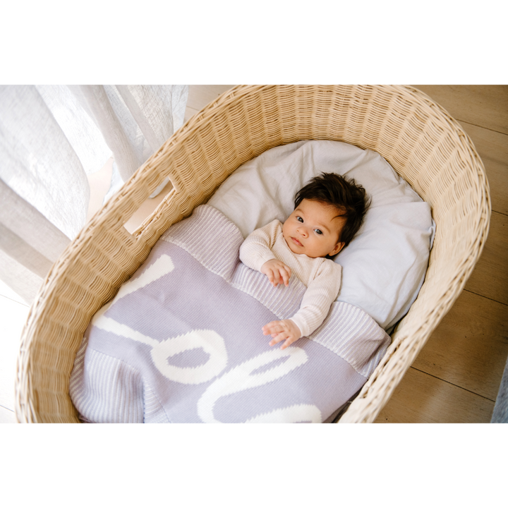 NamelyCo Luxe Rib Name Blanket - Ivory &amp; Dusty Purple