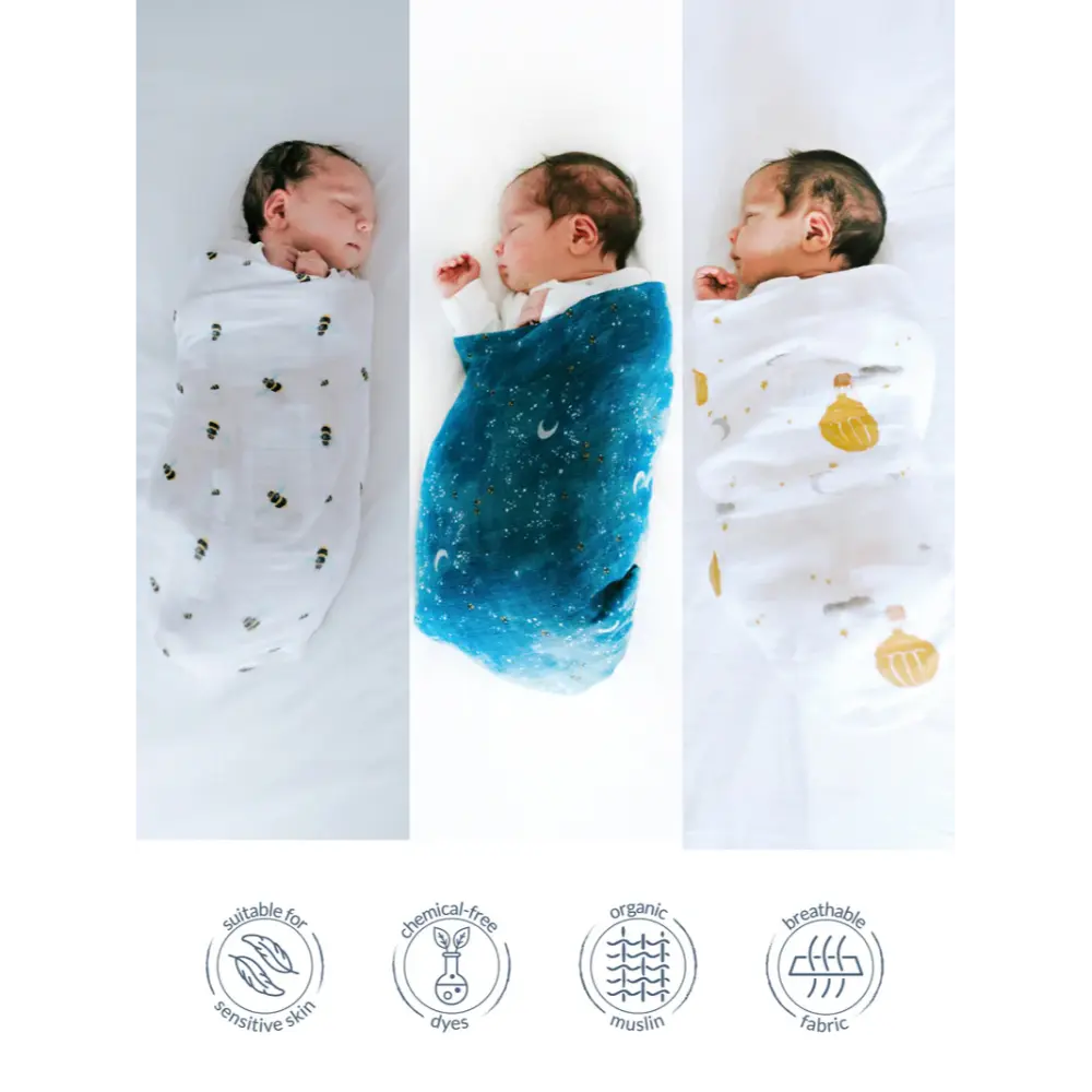 Malabar Baby Swaddle Wrap Blanket Set for Newborn Baby, Baby Shower Gift Set, Starry Night