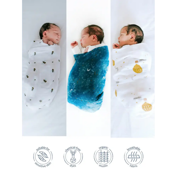 Malabar Baby Swaddle Wrap Blanket Set for Newborn Baby, Baby Shower Gift Set, Starry Night