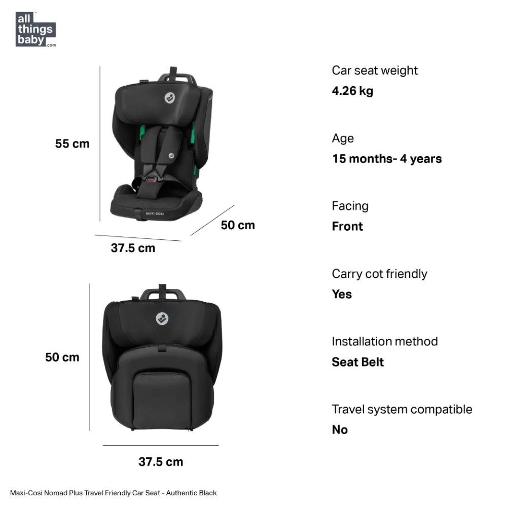 Maxi-Cosi Nomad Plus Travel Friendly Car Seat - Authentic Black