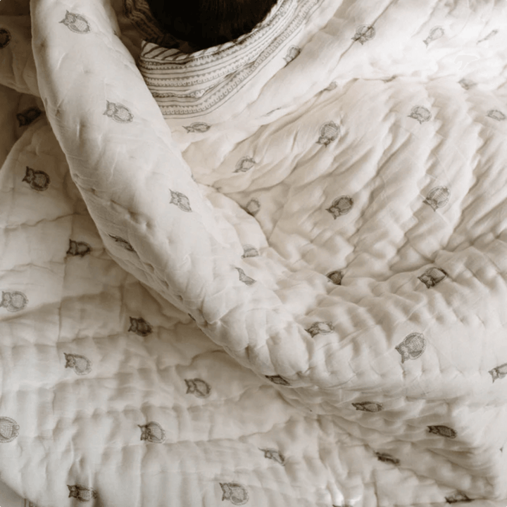 Raamae Owl Block Printed Single Quilt
