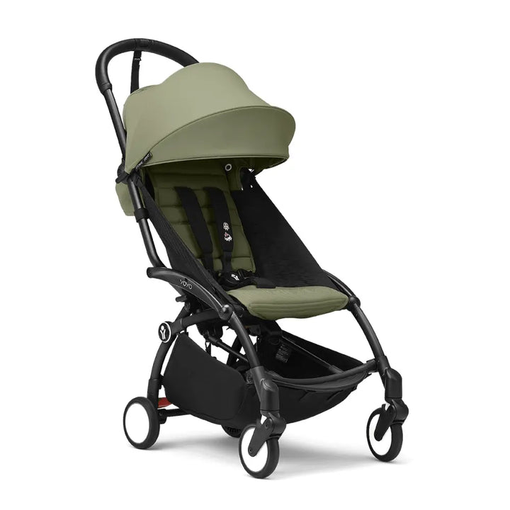 Stokke YOYO3 Stroller | Lightweight Compact Travel Stroller for Babies | Cabin Friendly &amp; Foldable | UPF 50+ Sun Protection | 5 Point Safety Harness | Award Winning Design | YOYO Stroller India | 6 Months to 4 Years - Black/Olive