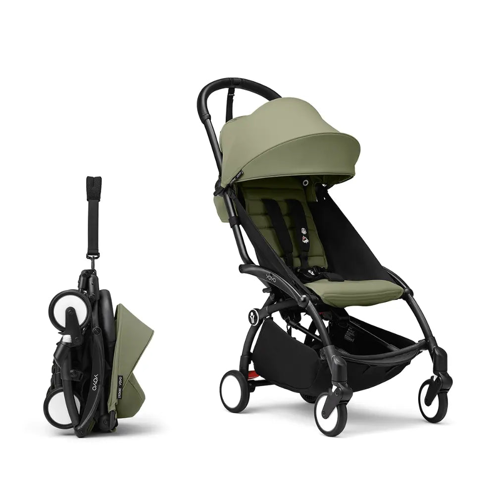 Stokke YOYO3 Stroller | Lightweight Compact Travel Stroller for Babies | Cabin Friendly &amp; Foldable | UPF 50+ Sun Protection | 5 Point Safety Harness | Award Winning Design | YOYO Stroller India | 6 Months to 4 Years - Black/Olive
