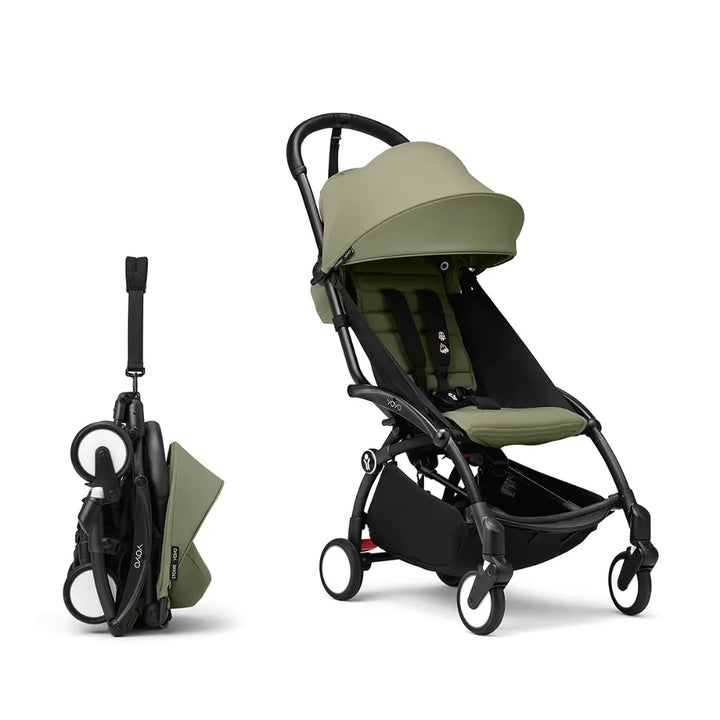 Stokke YOYO3 Stroller | Lightweight Compact Travel Stroller for Babies | Cabin Friendly &amp; Foldable | UPF 50+ Sun Protection | 5 Point Safety Harness | Award Winning Design | YOYO Stroller India | 6 Months to 4 Years - Black/Olive