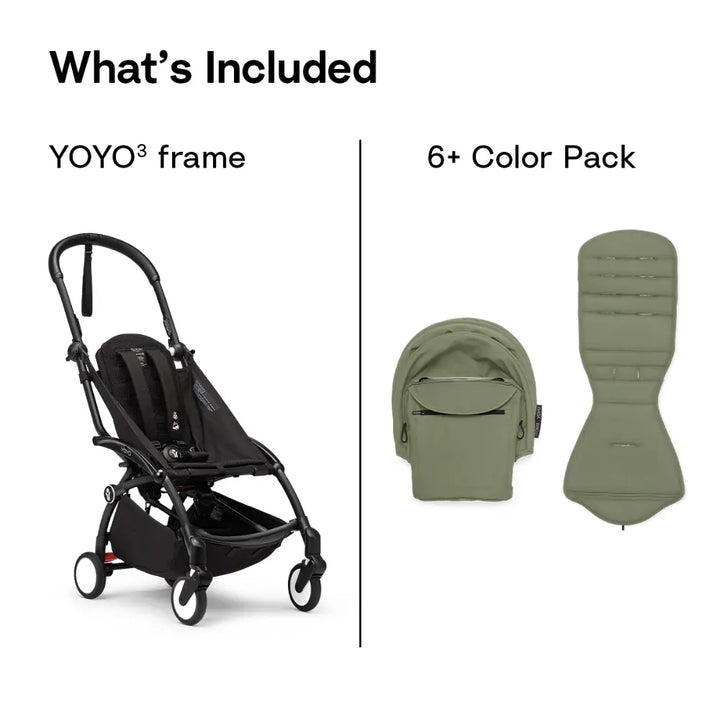 Stokke YOYO3 Stroller | Lightweight Compact Travel Stroller for Babies | Cabin Friendly &amp; Foldable | UPF 50+ Sun Protection | 5 Point Safety Harness | Award Winning Design | YOYO Stroller India | 6 Months to 4 Years - Black/Olive