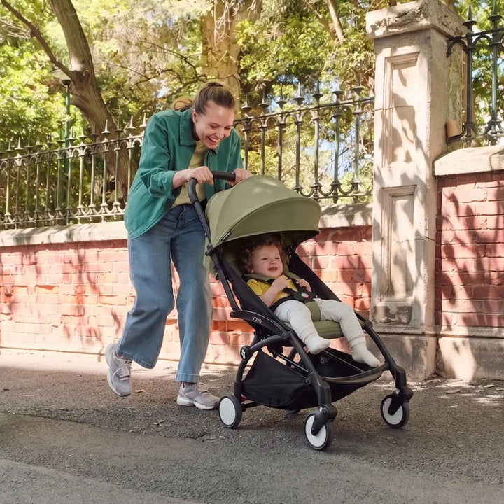 Stokke YOYO3 Stroller | Lightweight Compact Travel Stroller for Babies | Cabin Friendly &amp; Foldable | UPF 50+ Sun Protection | 5 Point Safety Harness | Award Winning Design | YOYO Stroller India | 6 Months to 4 Years - Black/Olive