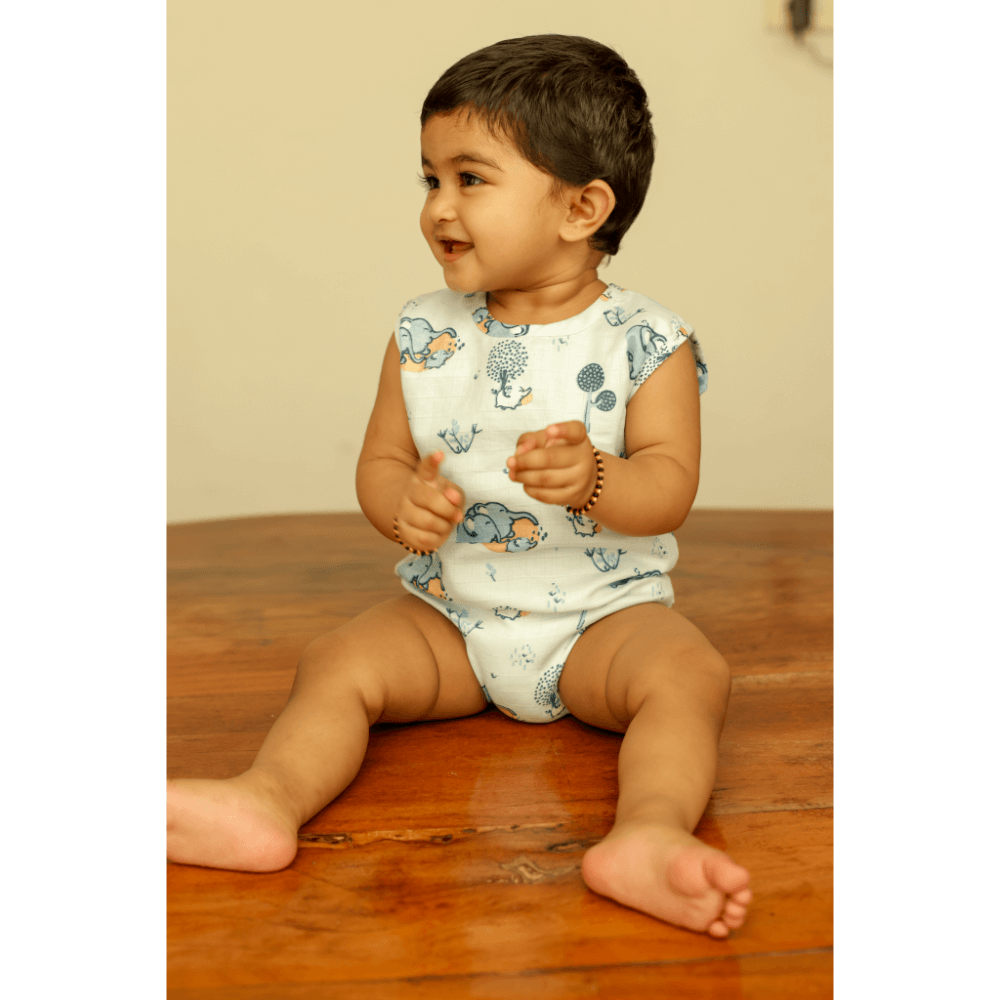Bhaakur Elephant Clan Muslin Onesie