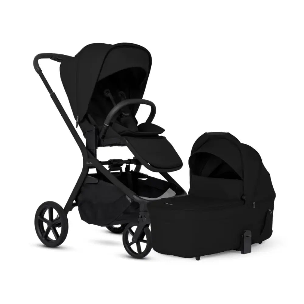 Silver Cross Breez Stroller &amp; Carry Cot Travel System Combo | Reversible Flat Recline Seat | Height Adjustable | All Terrain Suspension | One Hand Fold | Rain Cover &amp; Adaptors Included | Newborn to 4 Years | Up to 22kg - Onyx