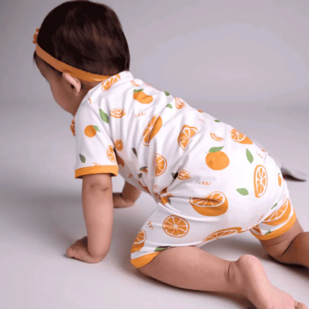 Bubz Bamboo Baby Romper - Soft Breathable Two-Way Zip - Orange