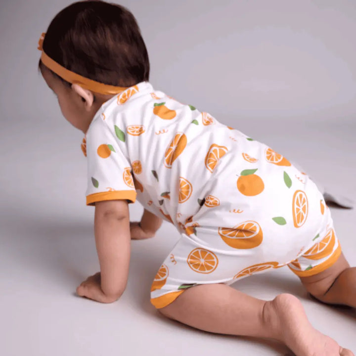 Bubz Bamboo Baby Romper - Soft Breathable Two-Way Zip - Orange