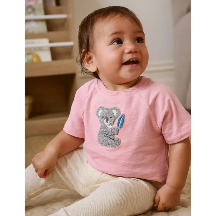 Purebaby Light Blush Organic Cotton Koala Applique Tee - Soft Pink