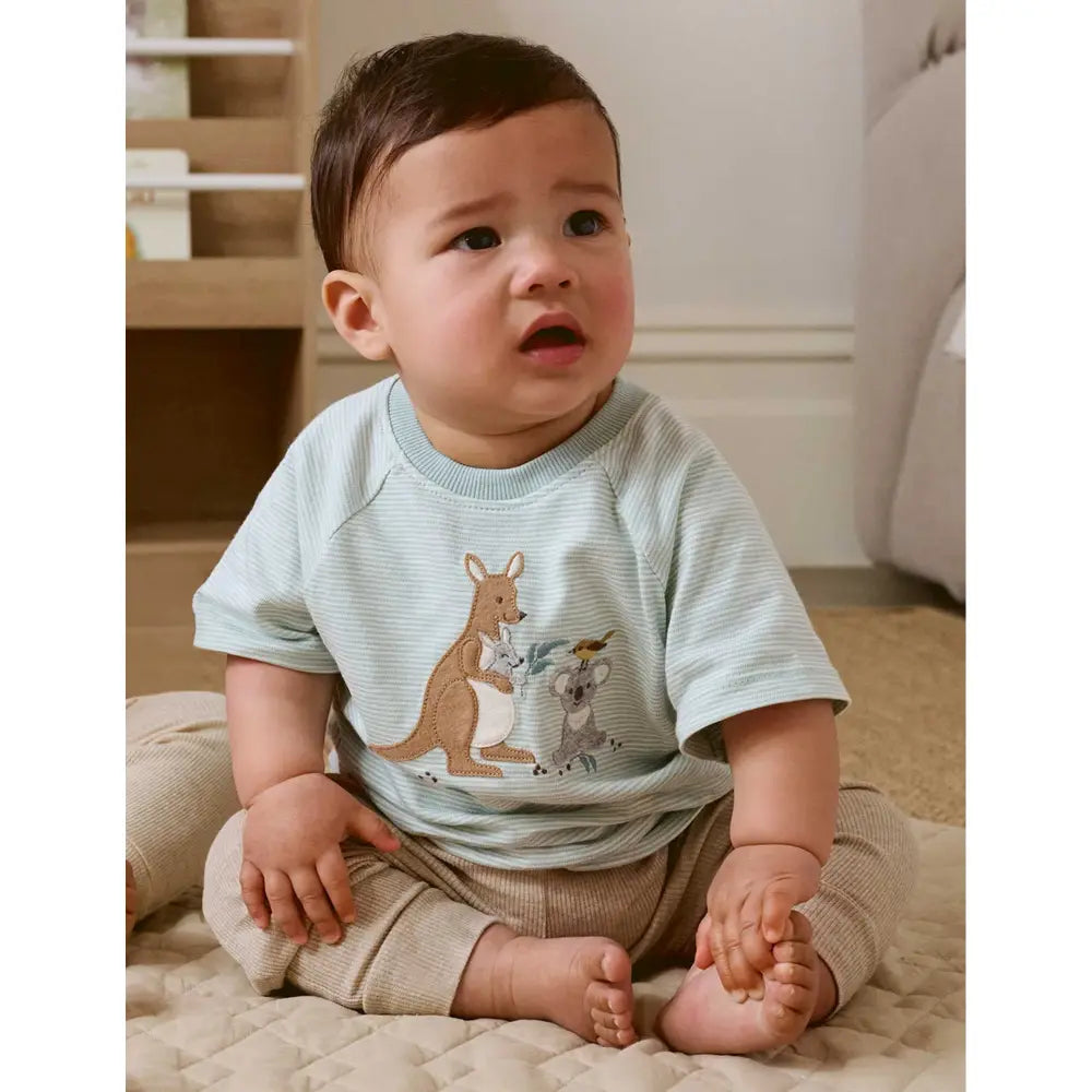 Purebaby Bush Babies Organic Cotton Applique Tee - Soft Blue