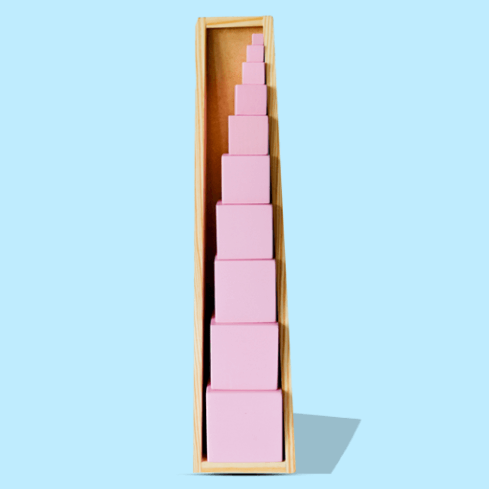 Playbox Wooden Montessori Pink Tower Square Blocks Toy Set For Toddler &amp; Kids Baby Toys