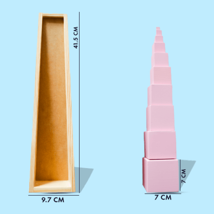 Playbox Wooden Montessori Pink Tower Square Blocks Toy Set For Toddler &amp; Kids Baby Toys