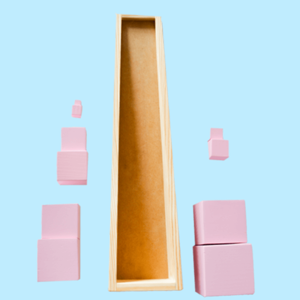Playbox Wooden Montessori Pink Tower Square Blocks Toy Set For Toddler &amp; Kids Baby Toys
