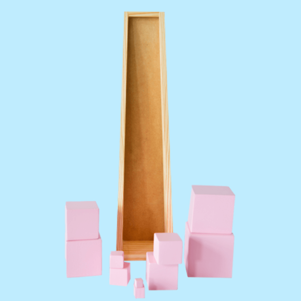Playbox Wooden Montessori Pink Tower Square Blocks Toy Set For Toddler &amp; Kids Baby Toys