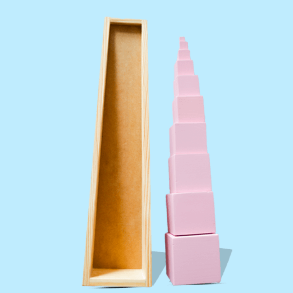 Playbox Wooden Montessori Pink Tower Square Blocks Toy Set For Toddler &amp; Kids Baby Toys