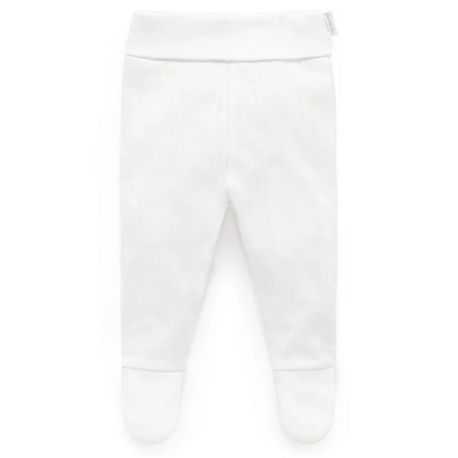 Purebaby Unisex Organic Cotton Pointelle Baby Leggings - White