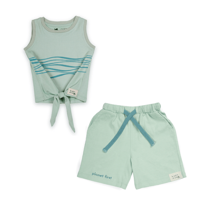 Miko Lolo Ripple Vest with matching Planet First Shorts Set, Aqua Blue