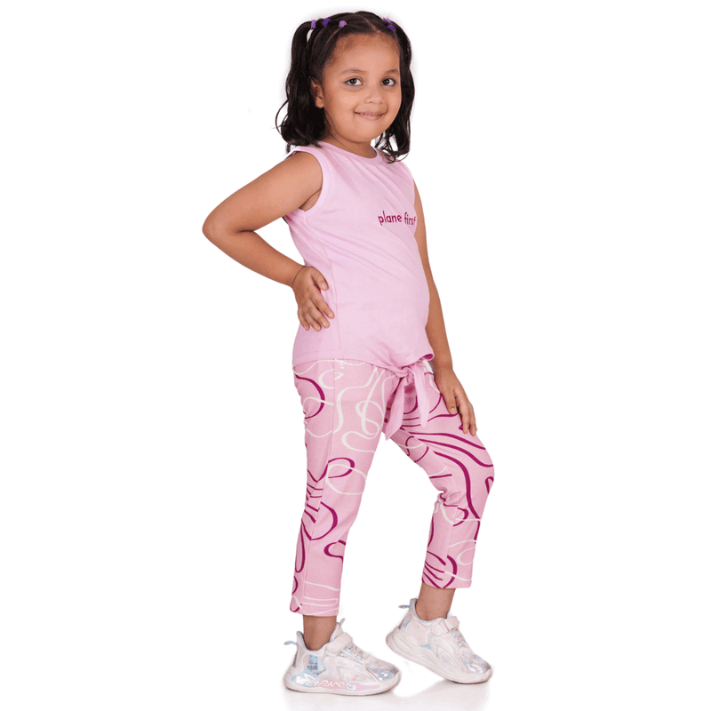 Miko Lolo Planet First Slogan Vest with matching Reef Printed Leggings Set, Pink
