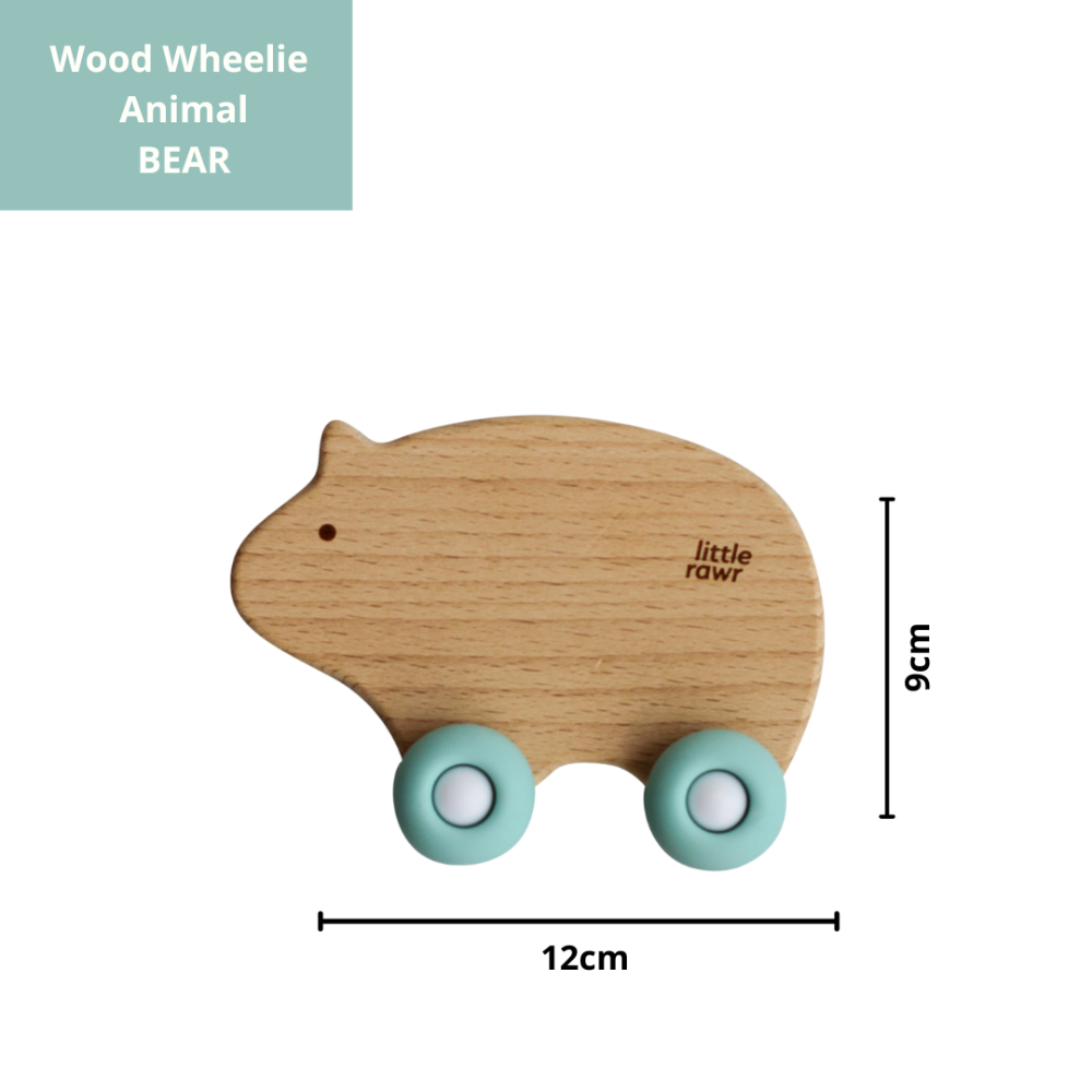 Little Rawr Wood Wheelie Animal - Blue
