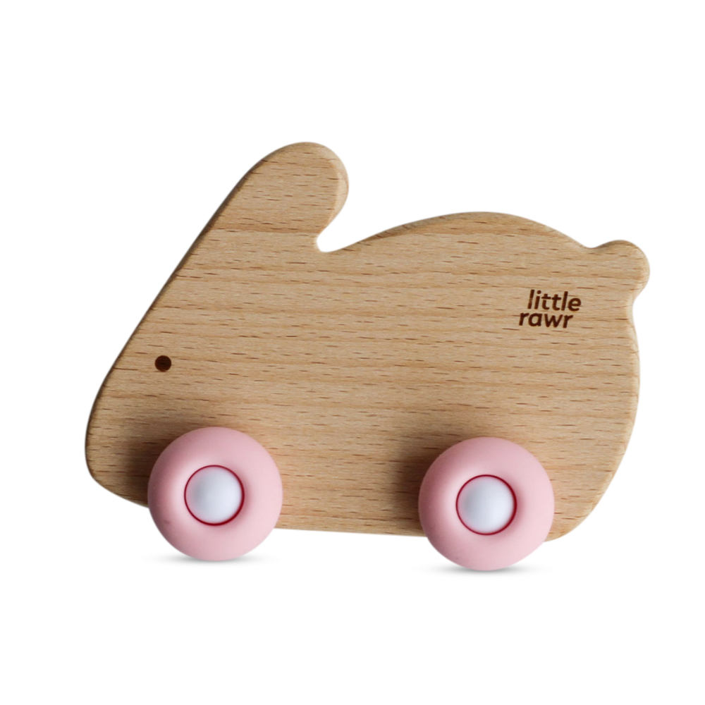 Little Rawr Wood Wheelie Animal - Pink