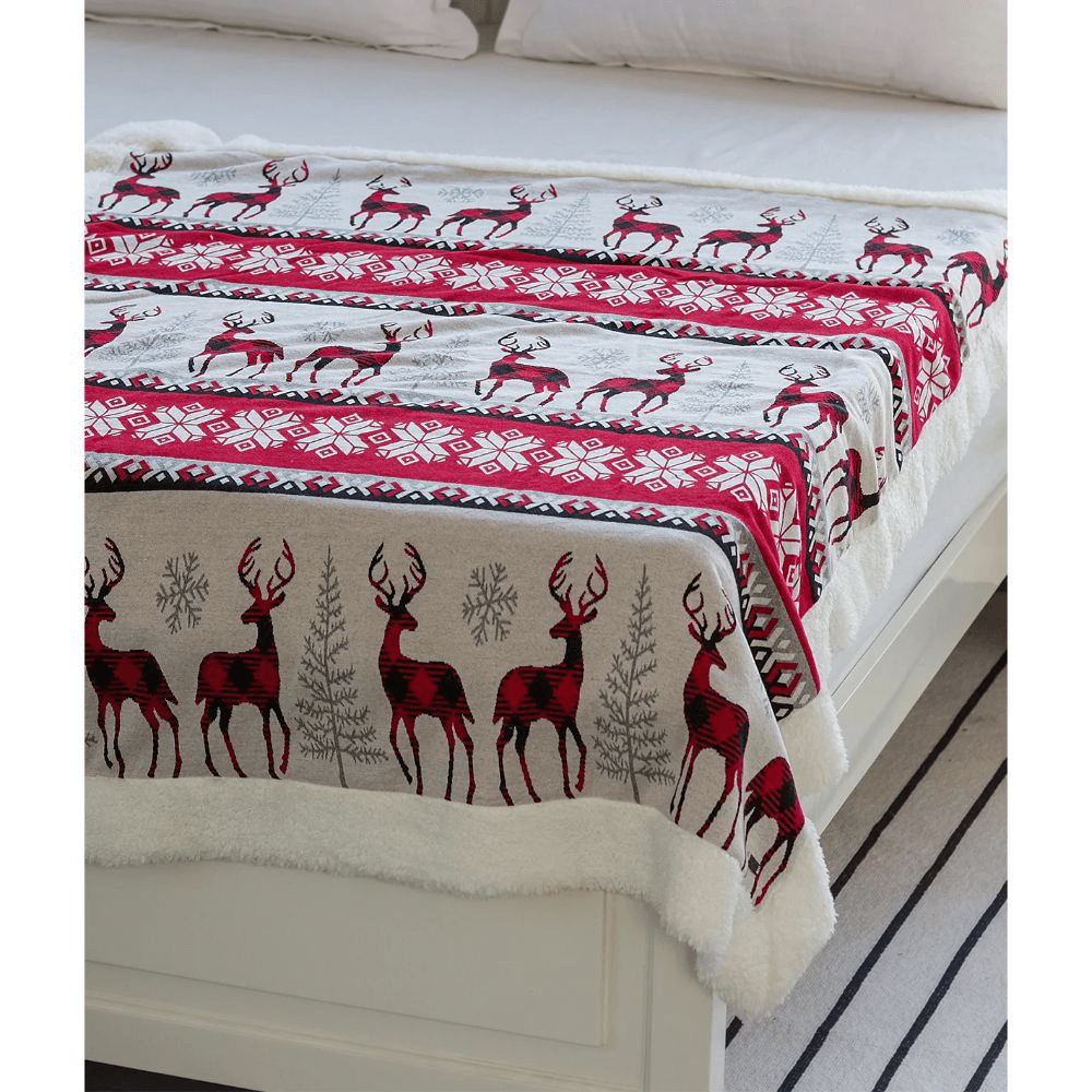 Pluchi Reindeer - Cotton Knitted Kids Blanket with Warm Sherpa Fabric