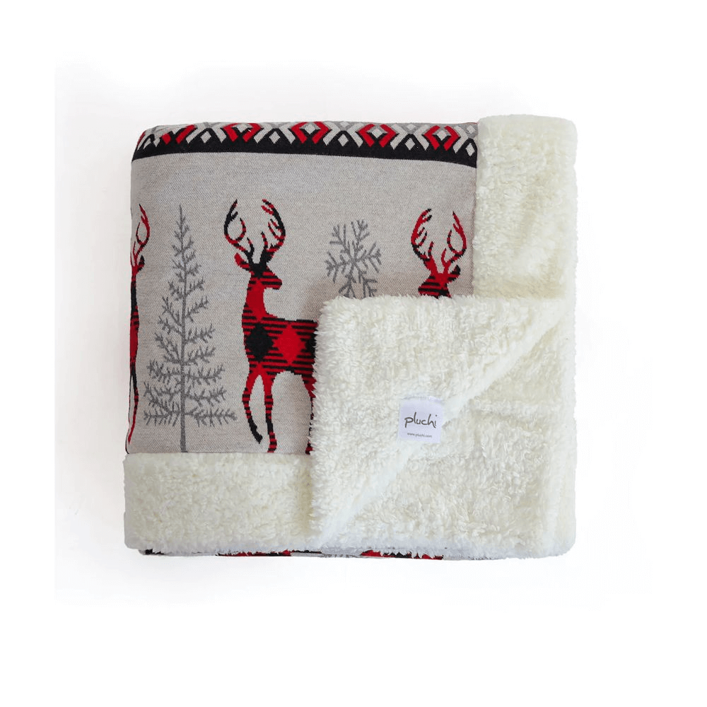 Pluchi Reindeer - Cotton Knitted Kids Blanket with Warm Sherpa Fabric