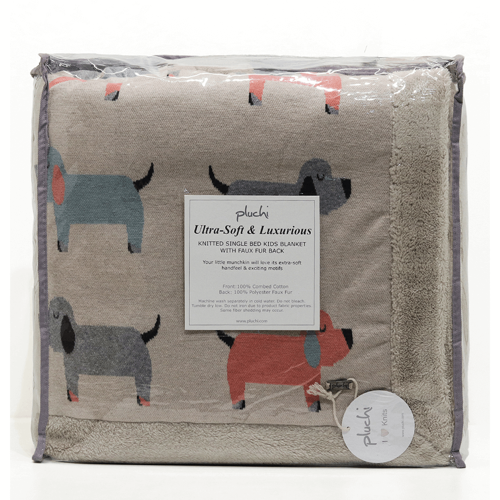 Pluchi Knitted Blanket with Faux Fur Back for Kids