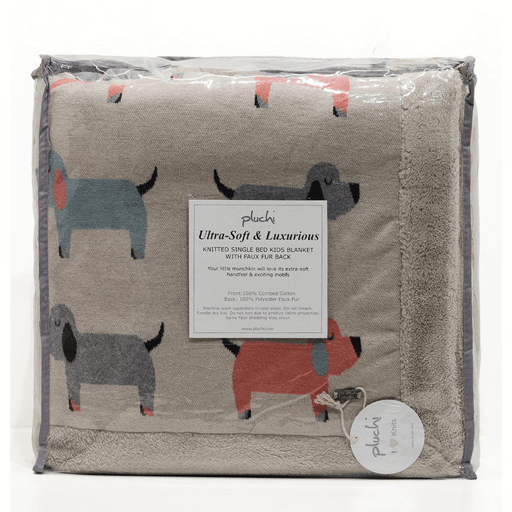 Pluchi Knitted Blanket with Faux Fur Back for Kids