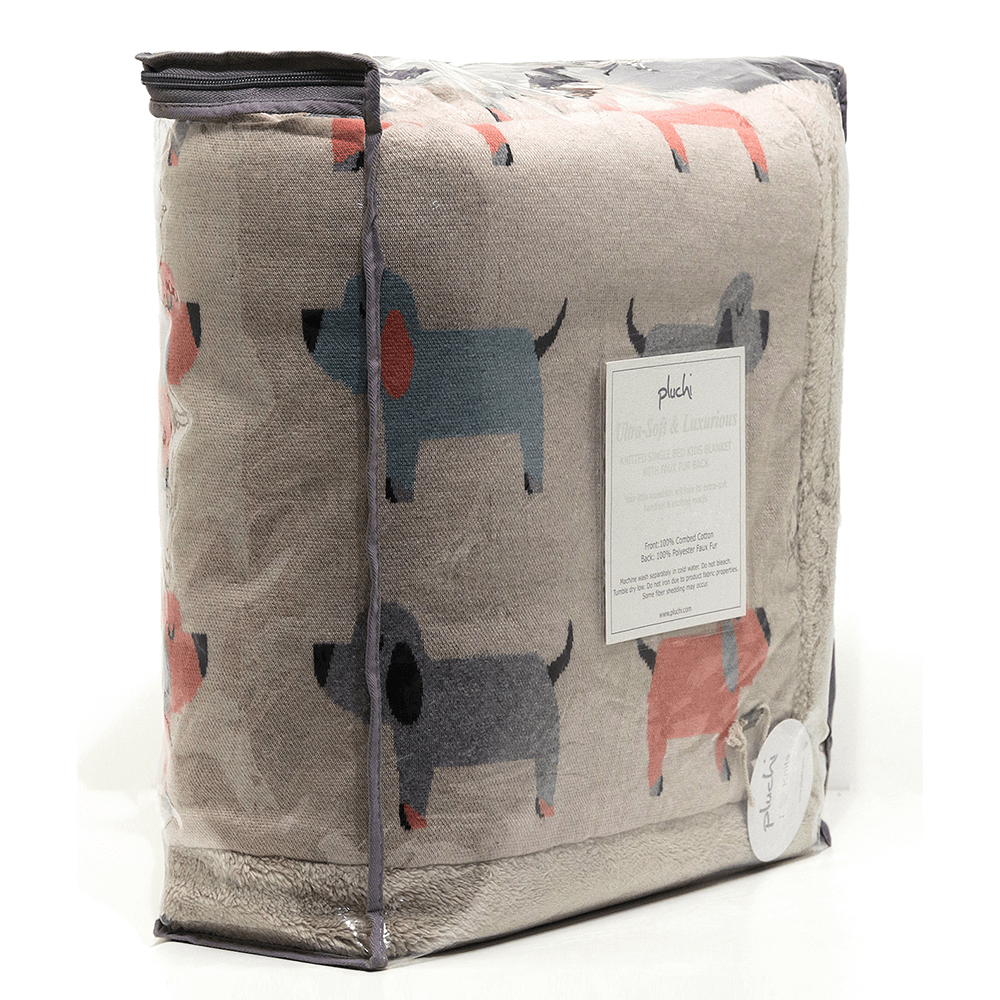 Pluchi Knitted Blanket with Faux Fur Back for Kids