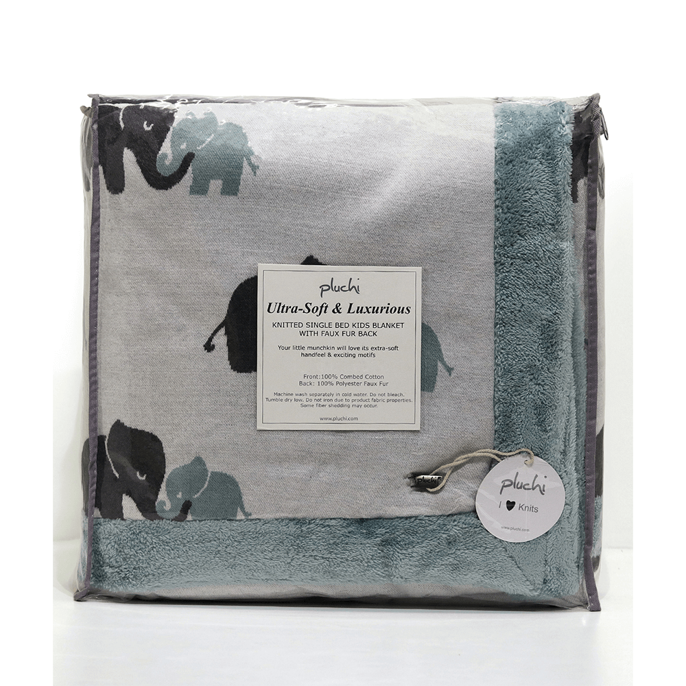 Pluchi Knitted Blanket with Faux Fur Back for Kids