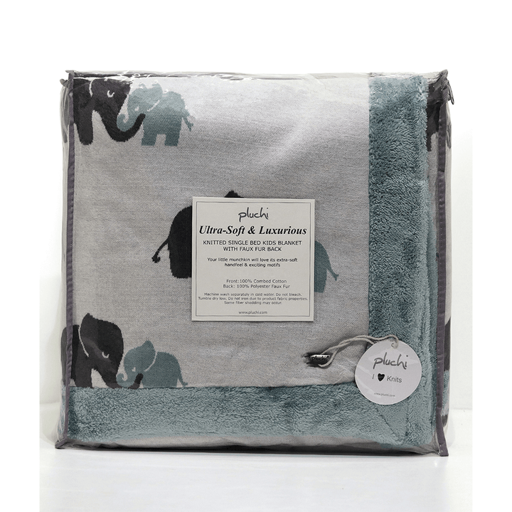 Pluchi Knitted Blanket with Faux Fur Back for Kids