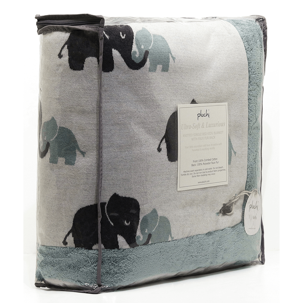 Pluchi Knitted Blanket with Faux Fur Back for Kids