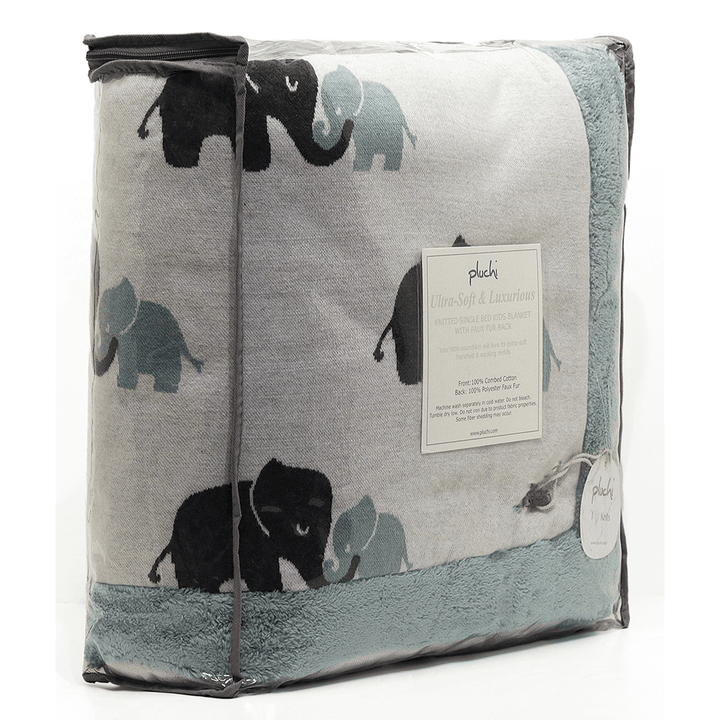 Pluchi Knitted Blanket with Faux Fur Back for Kids