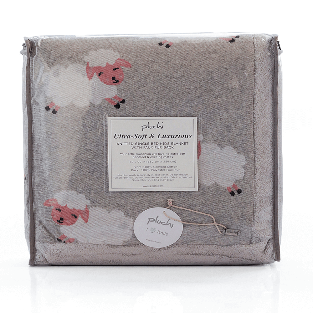 Pluchi Knitted Blanket with Faux Fur Back for Kids