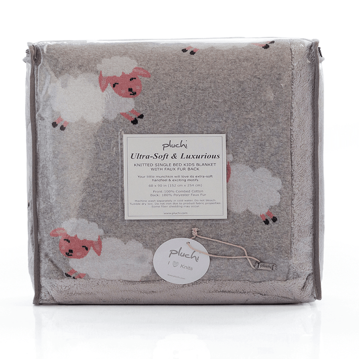 Pluchi Knitted Blanket with Faux Fur Back for Kids