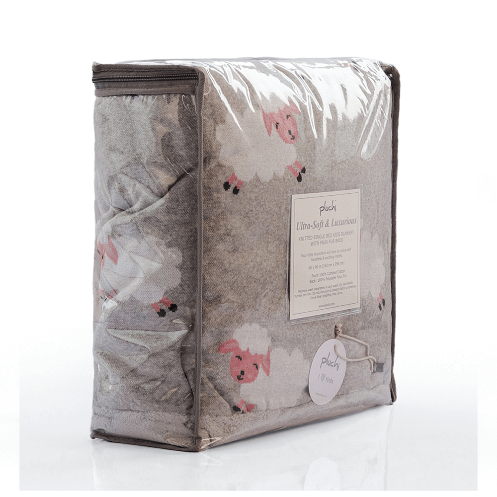 Pluchi Knitted Blanket with Faux Fur Back for Kids