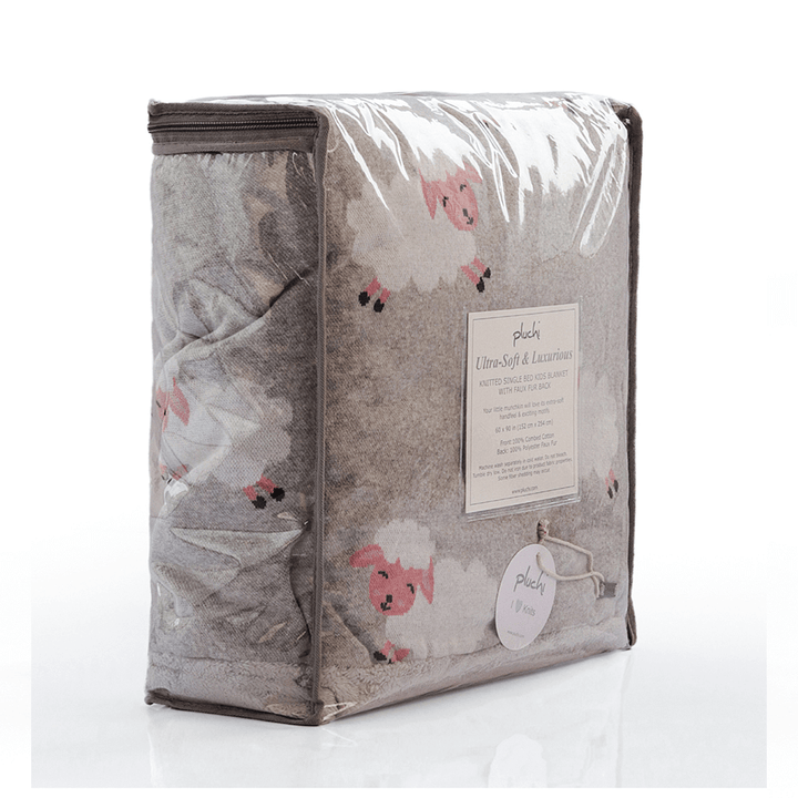 Pluchi Knitted Blanket with Faux Fur Back for Kids