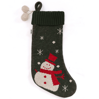 Pluchi Snowman - Green & Red Cotton Knitted Christmas Decorative Stocking