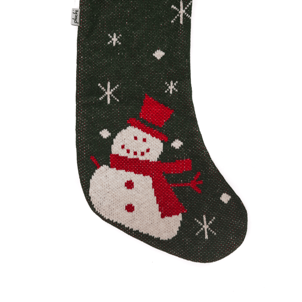 Pluchi Snowman - Green & Red Cotton Knitted Christmas Decorative Stocking