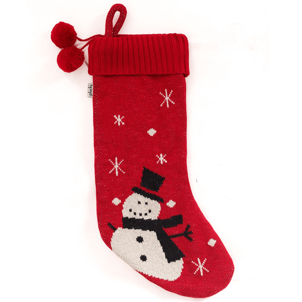 Pluchi Snowman - Red & Black Cotton Knitted Christmas Decorative Stocking