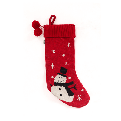 Pluchi Snowman - Red & Black Cotton Knitted Christmas Decorative Stocking